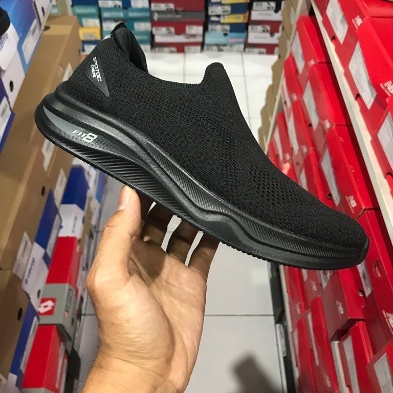 BIG SALE SEPATU SLIP ON WANITA FULL BLACK/HITAM SPOTEC LINE ORIGINAL SEKOLAH/RUNNING/LARI/SNEAKERS