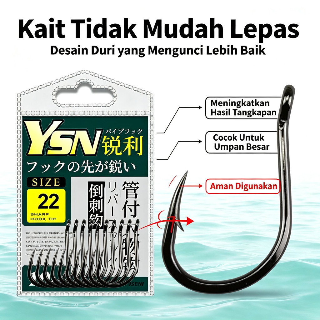 Kail Pancing Laut Tipe Isehi Tebal Kuat dengan Lubang Mata Kail Berduri Balik, Kail Besar untuk Ikan