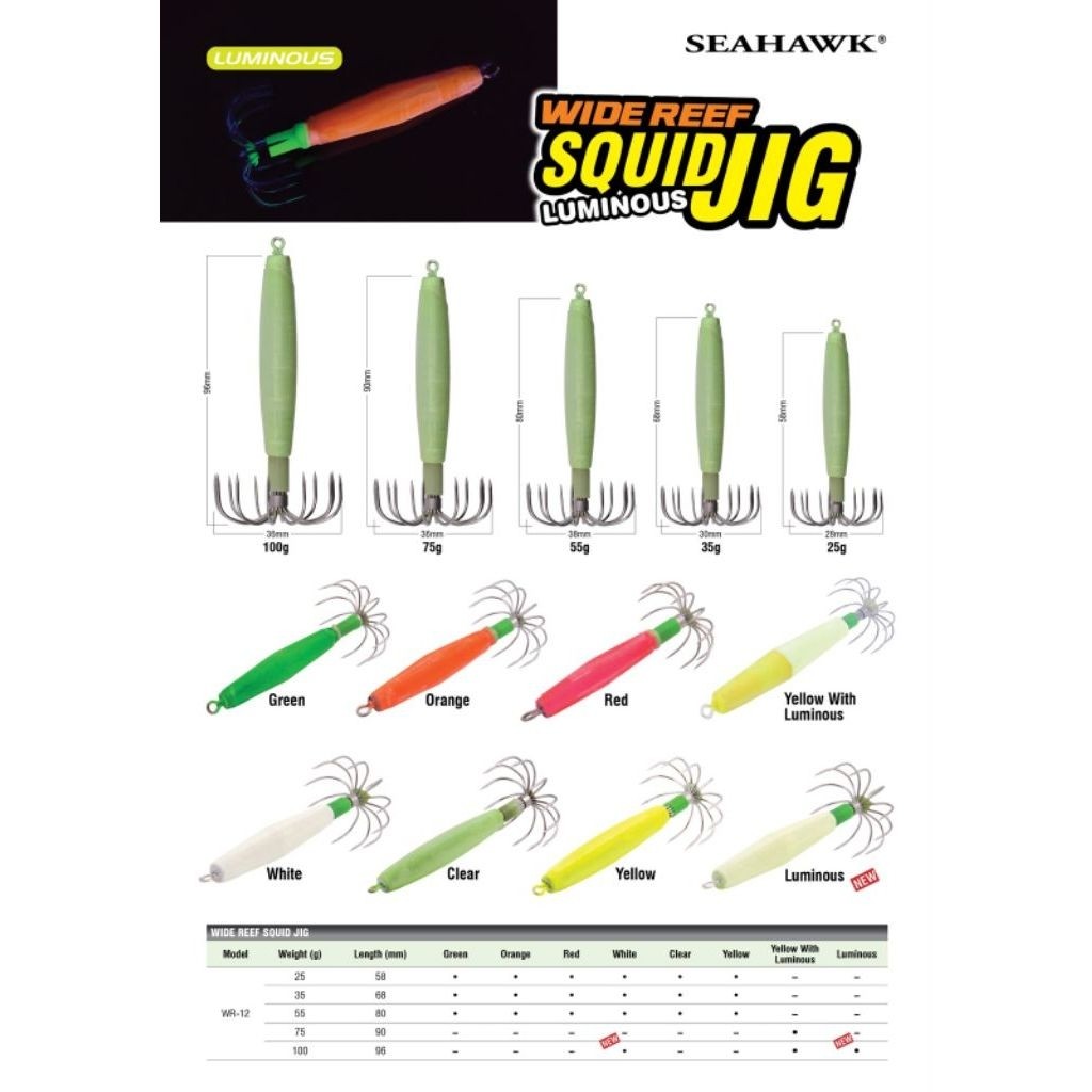 Seahawk Wide Reef Squid Jig Luminous WR-12