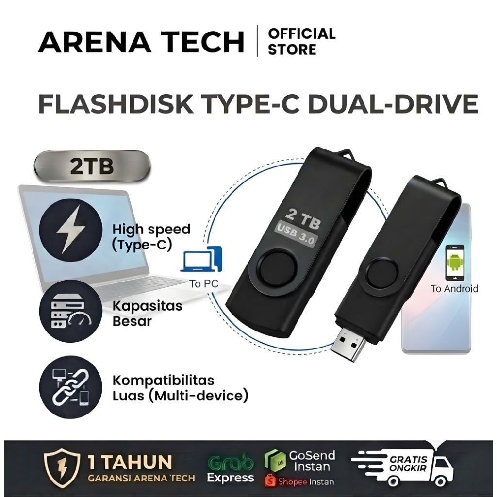Flashdisk OTG 2in1 Android Type-C + USB 3.0 1TB 2TB – Untuk HP & Laptop / Memory Stick OTG Kecepatan