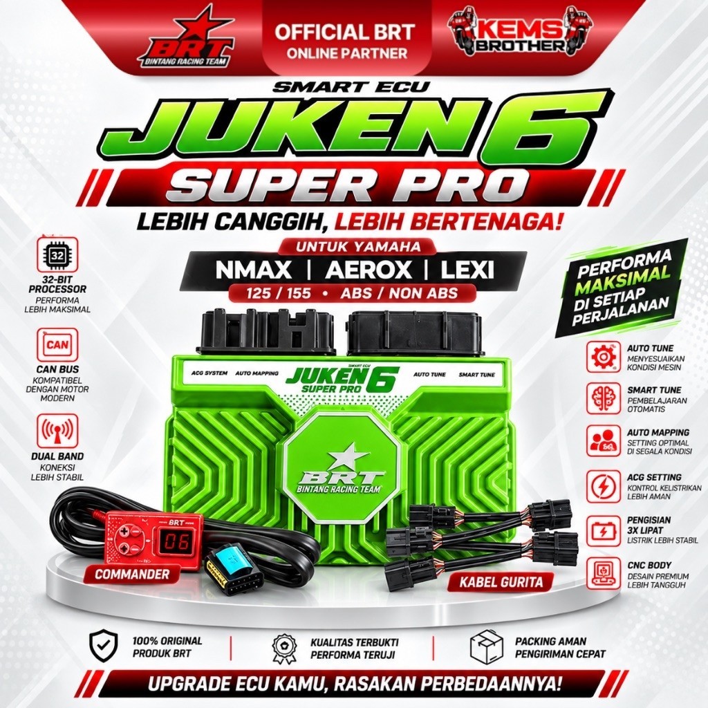 BRT Ecu Juken 6 Super Pro - ECU Racing NMAX Aerox Lexi 125 155 ABS Non ABS + Commander