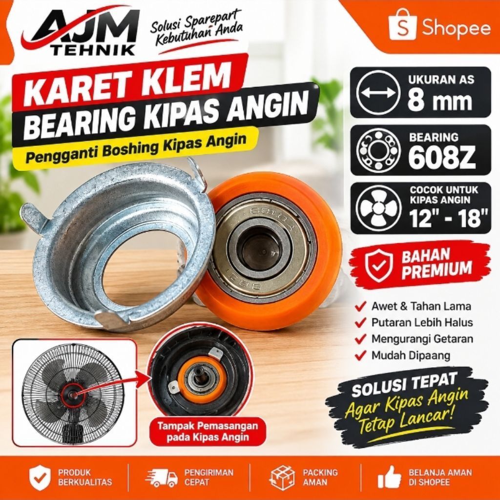 karet klem bearing 608z kipas angin as 8mm bearing kipas angin