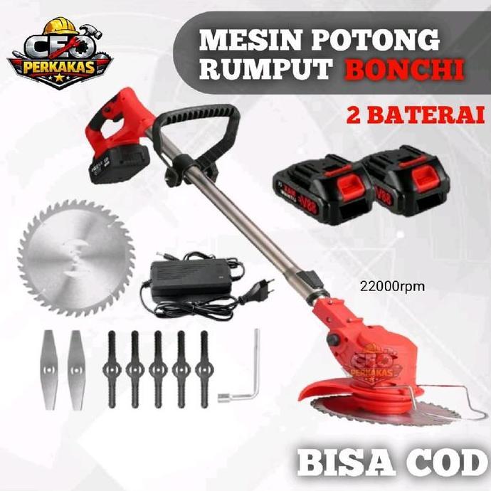 Mesin Potong Rumput Cordless 2 Baterai Potong Rumput Baterai Bonchi 24V