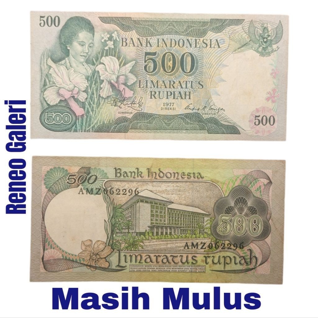Mulus Asli 500 Rupiah ibu Konde tahun 1977 Rp Anggrek Uang kertas kuno  duit lama original Koleksi