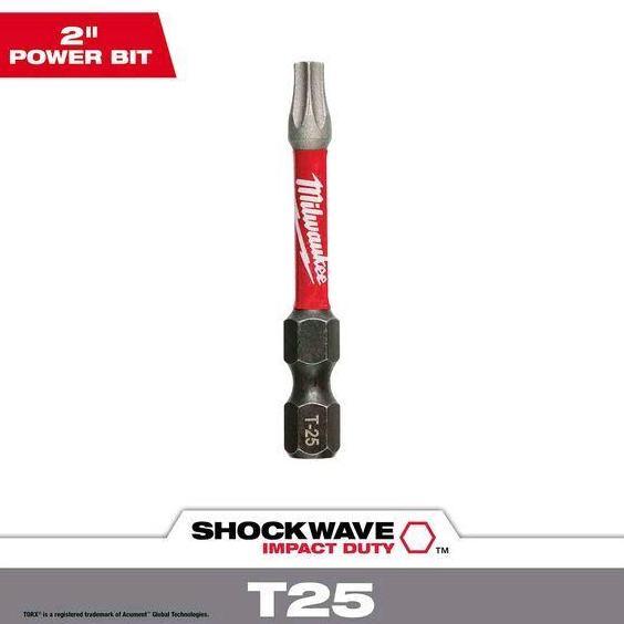 Mata Obeng Milwaukee Torx T20, T25 Shockwave 2" Impact Torx Magnetic Screwdriver Bit