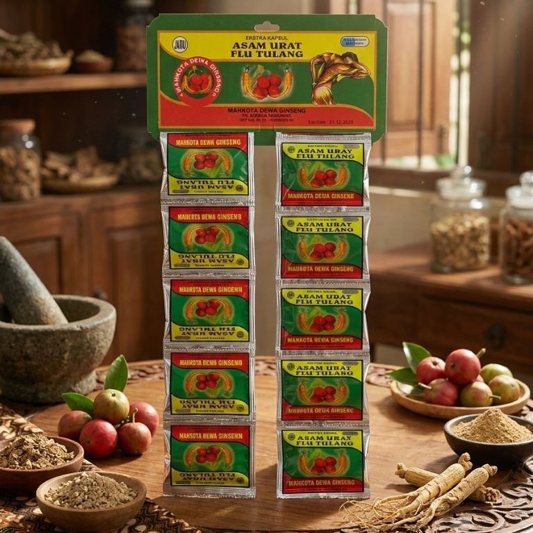 Jamu Mahkota Dewa Plus Ginseng - Meringankan Pegal Linu, Asam Urat, dan Flu Tulang