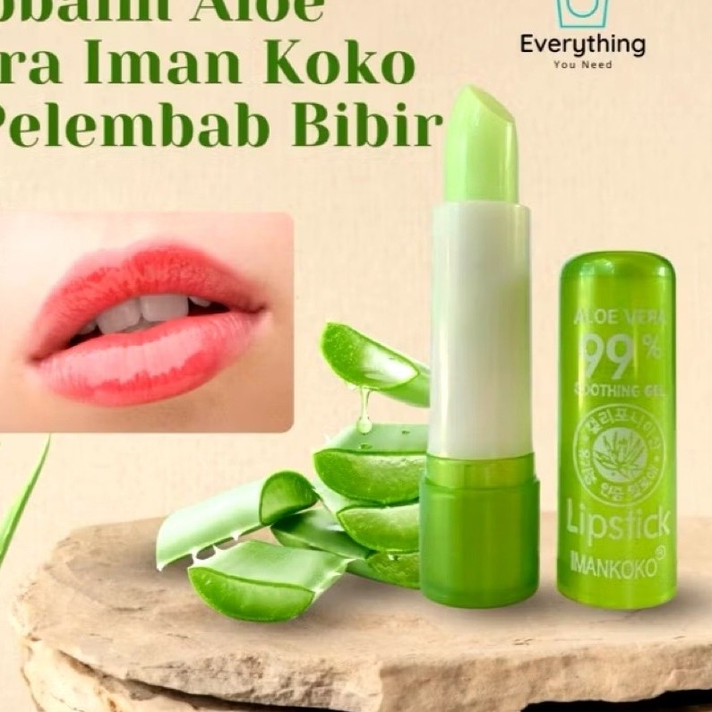 Lipstik Iman Koko Aloe Vera 99% Pelembab Bibir gel soothing warna hijau(1pcs)