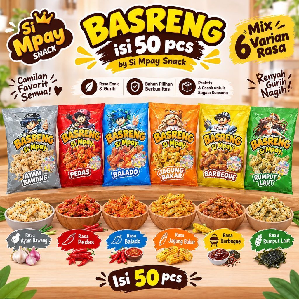 BASRENG SI MPAY 50 PCS NEW PRODUK MIX 6 VARIAN RASA
