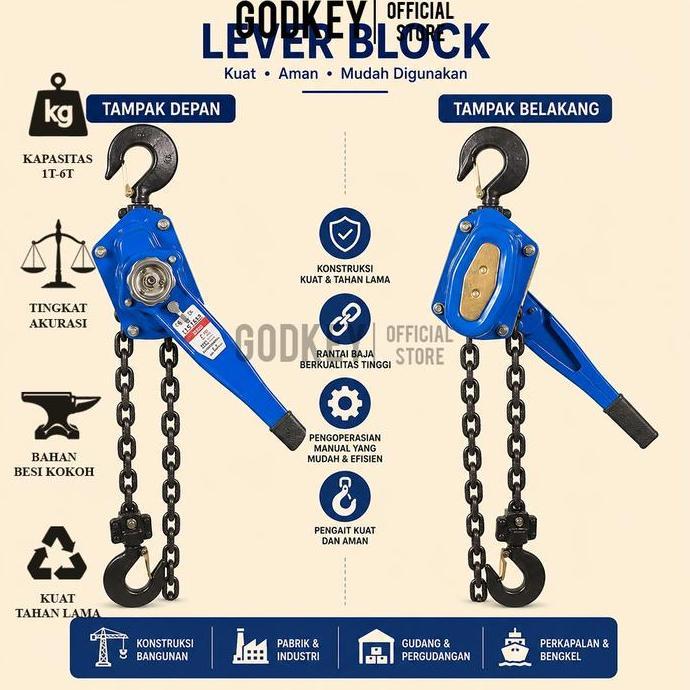 Mewis- Lever Block Lifting Hoist 1,5 Ton X 5 Meter Kotrek Rantai Angkat Lever Hoist 1,5Ton X 5Meter
