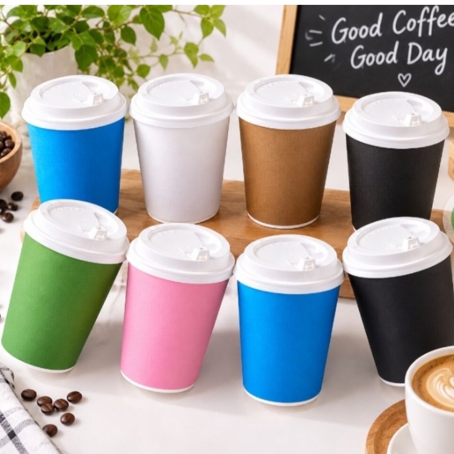 Hot Paper Cup / Gelas Kertas 8oz ( Tutup Jual Terpisah) - Pilihan Warna Beragam , Cocok untuk Kopi d