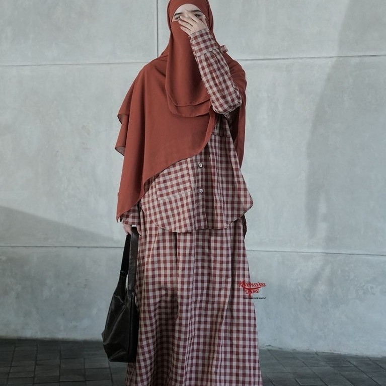The Square Tunik by Khumaira Syar'i |Tunik kotak - kotak set rok | One set Wanita Katun Premium