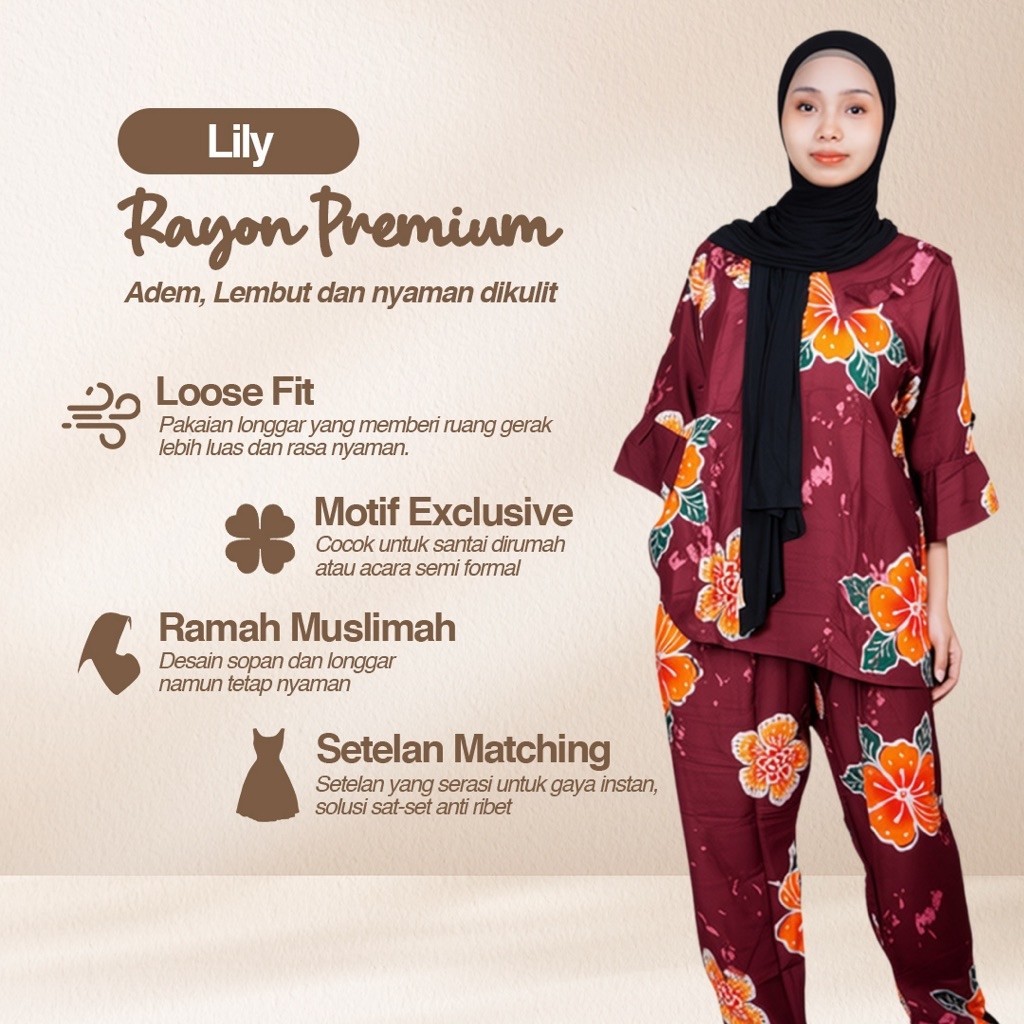 Setelan Celana Panjang Sabrina Mawar Batik Pekalongan Tersanjung