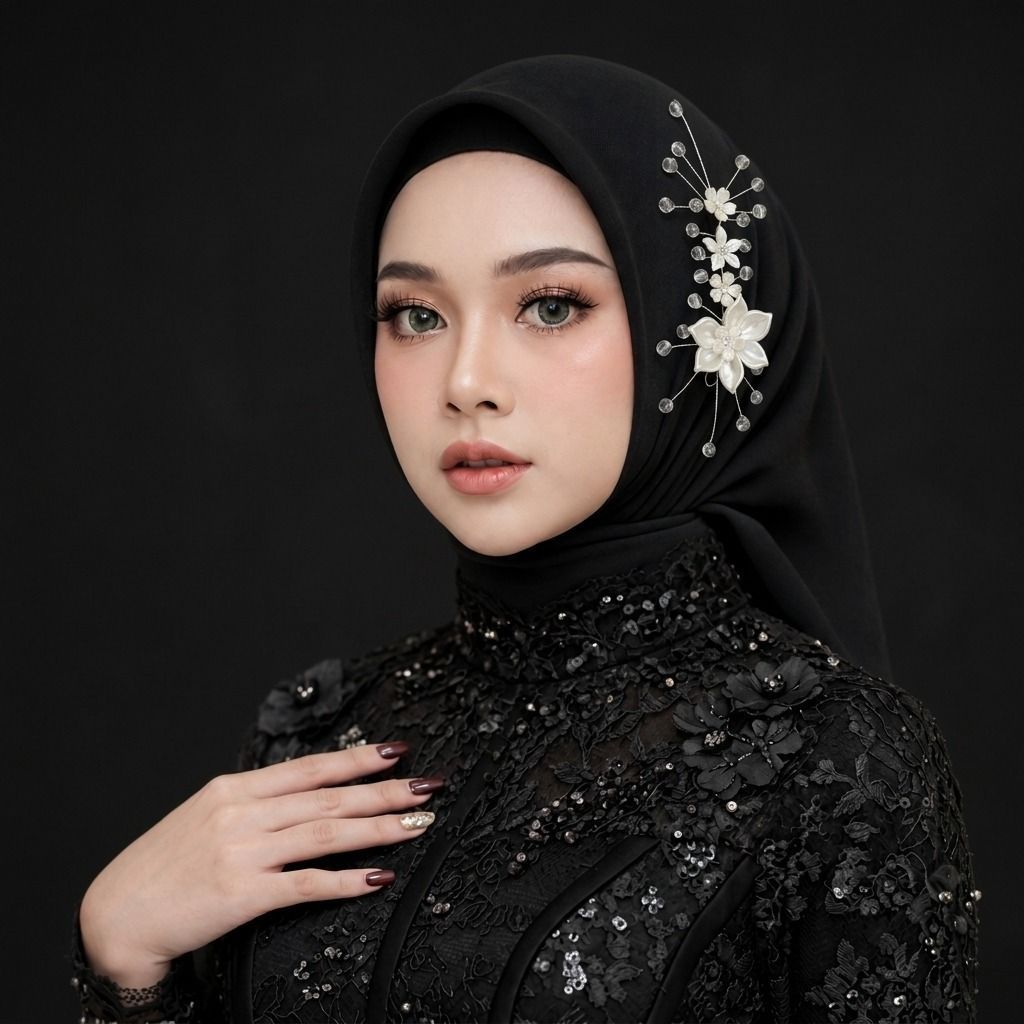 RISAOSHOP - R32 Mahkota Headpiece Hijab Mutiara Premium / Hiasan Rambut Pesta Jilbab Pengantin untuk
