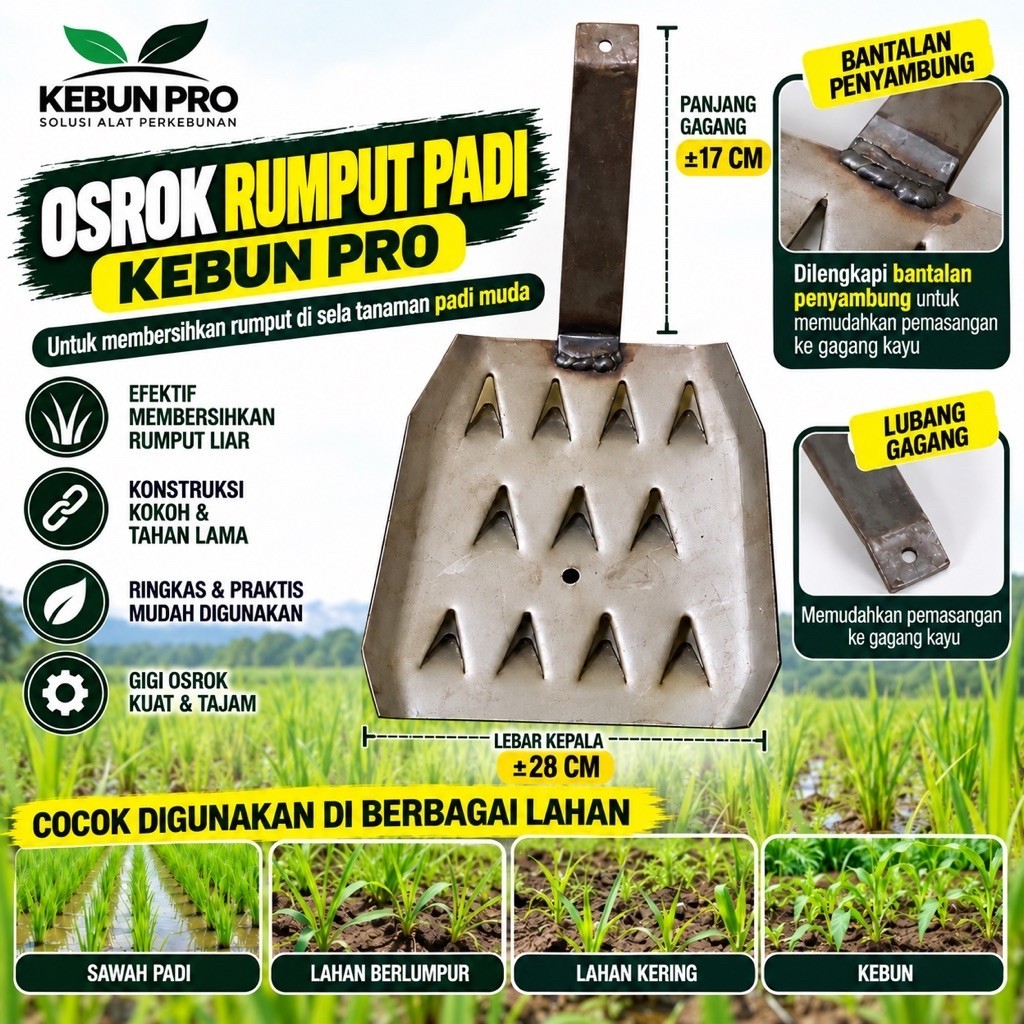 Osrok rumput padi Osrok padi Osrok Padi Garuk Padi Rumput 28cm | Alat Garuk Sawah Kebun Besi | Osrok