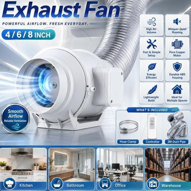 468Inch Blower Dapur Penghisap 220V Kipas Exhaust Fan Dinding Tertanam Penyedot Udara Untuk Kamar Mo
