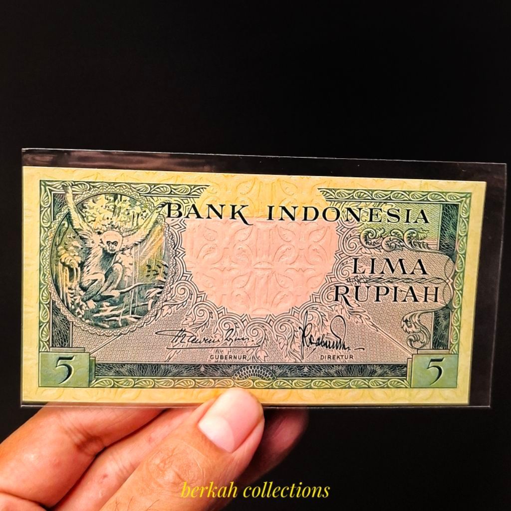 uang kuno 5 rupiah seri hewan kera tahun 1957 nomer seri genap