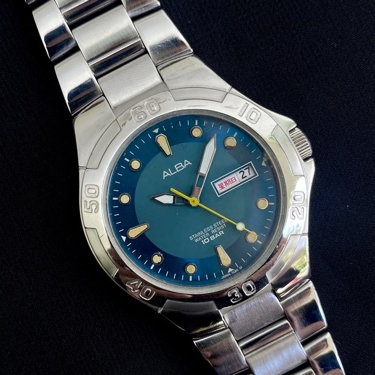 Alba Quartz Sports Teal Blue Sunburst Dial JDM Cal. VX43-X027 Jam Tangan Analog Pria Original