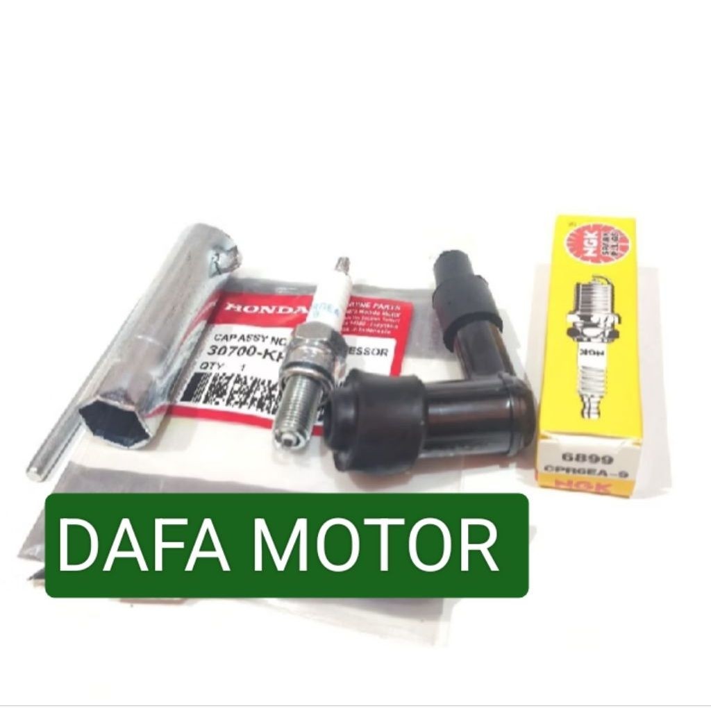 TUTUP BUSI + CANGKLONG BUSI + BUSI CPR6EA-9 SUPRA X 125 KARISMA KIRANA REVO ABS REVO FIT INJEKSI