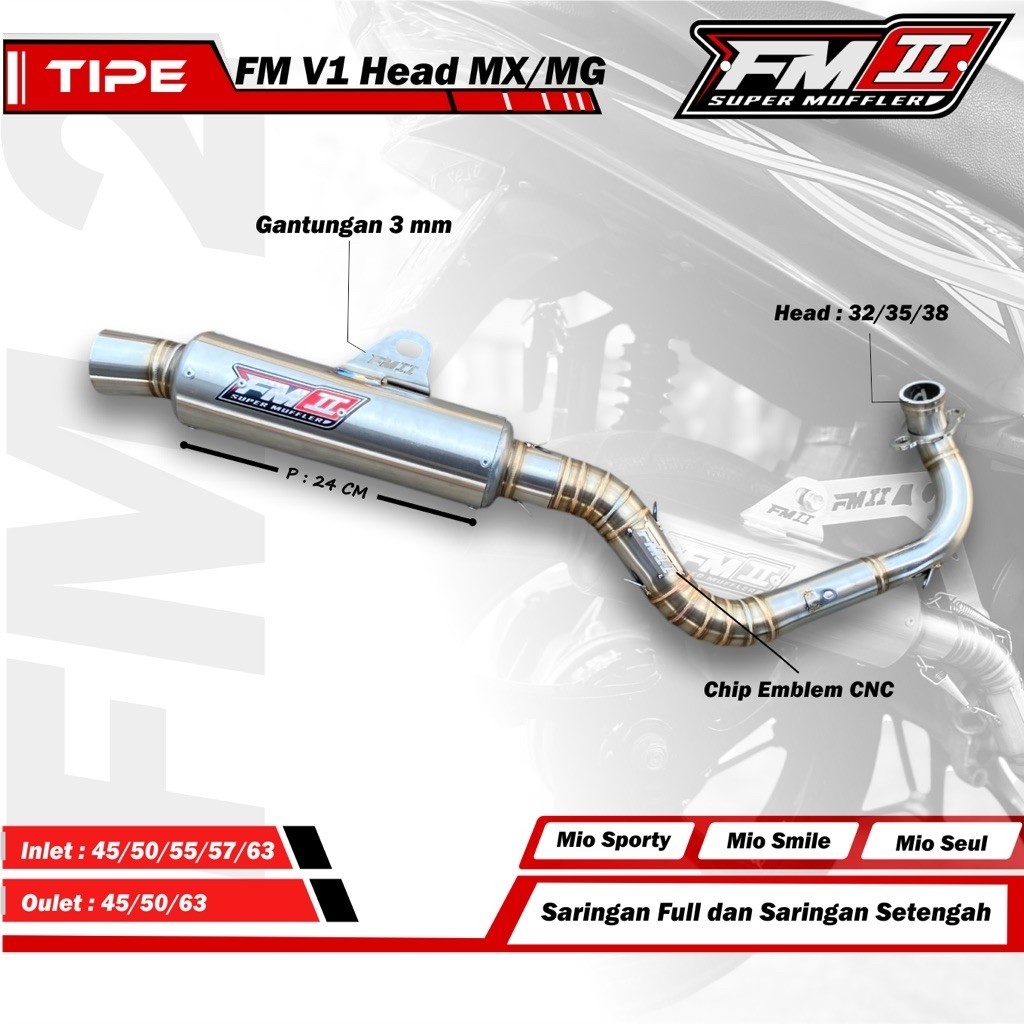 Knalpot racing mio 4klep pnp head mg/head mx/ataka 150cc-350cc Original fm2 super muffler