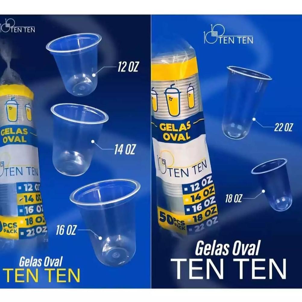 GROSIR 1 DUS Gelas Oval Cup Oval  Bulat 14oz 16oz 12oz 1000pcs TEN TEN