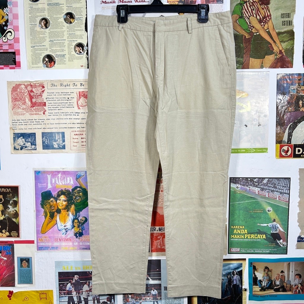 celana panjang GIORDANO Loosefit/baggy warna putih tulang susu