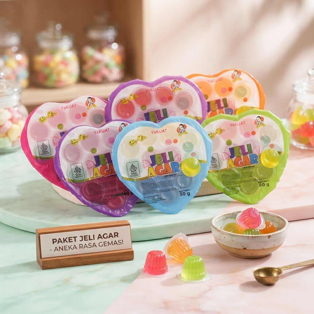 QeQe Jeli Agar Yakuat Bentuk Love Aneka Rasa Buah 1 Pax Isi 20 pcs