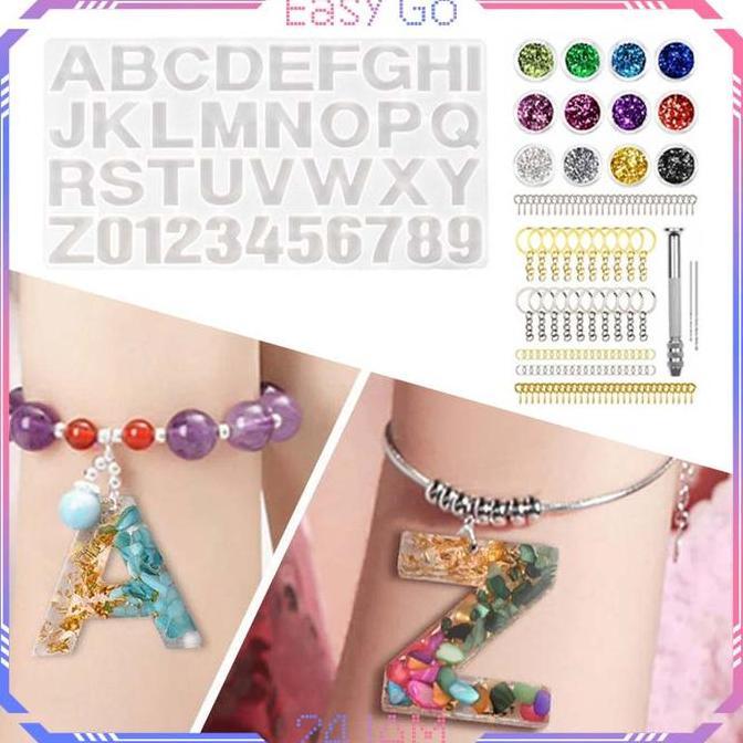 GUDTIMESS Isi 236pcs Cetakan Huruf Resin Silikon Cetakan Huruf Resin Gantungan Kunci DIY Cetakan Res