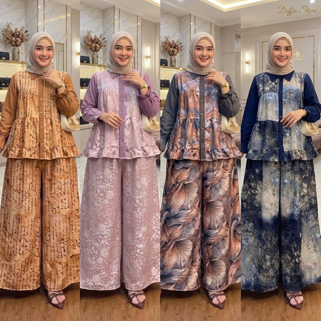 SET SUSUN DEVITA PALAZO SETELAN WANITA KULOT LEBAR BLOUSE KOMBINASI TERLARIS SET OOTD WANITA KEKINIA