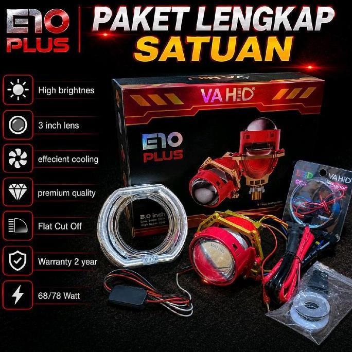 E10 Plus | Paket Lengkap Satuan | Projie Biled Projector E10 plus | Biled 3 inch 68/78 Watt | Vahid 
