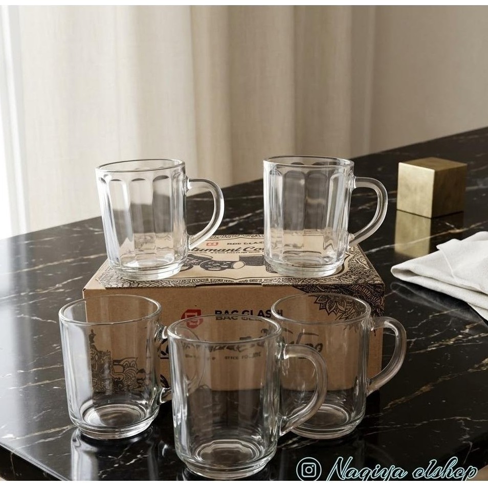 12Pcs Gelas Kopi Gagang Motif Ulir/Gelas Kaca Gagang/Gelas Kopi Tahan Panas