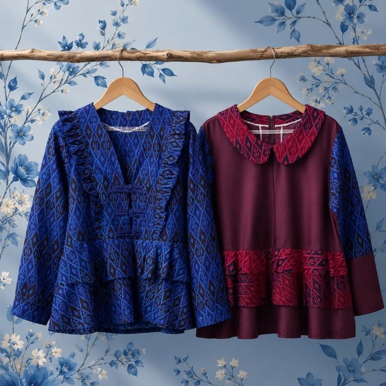 PUSPITA - Set Blouse Batik Merah Maroon | Blouse Biasa & Cheongsam Batik