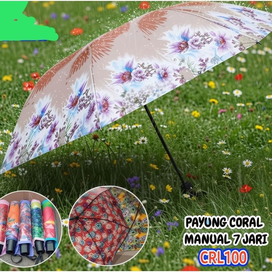 Payung Coral Manual 7 Jari CRL100 Motif Bunga Lipat Portabel