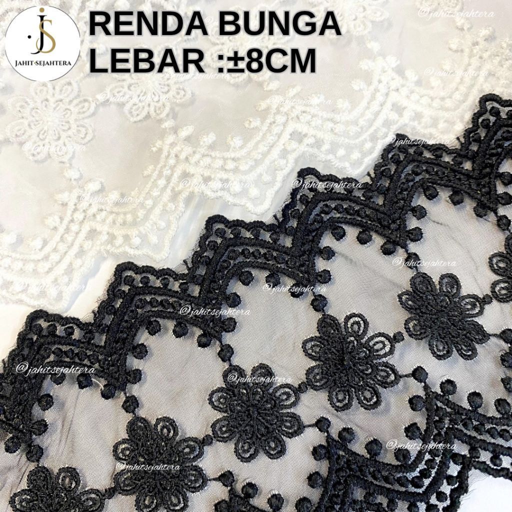 [ 3 Yard / 270 Cm ] Renda Bordir Bunga Lebar ±8cm // Renda Mewah Jahit