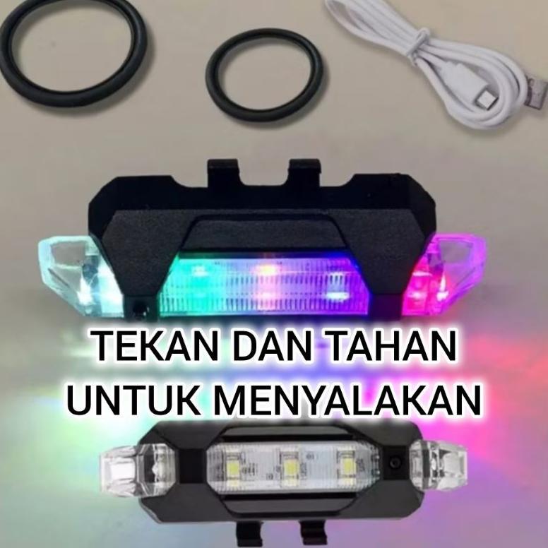 Lampu Belakang Sepeda Warna Warni RGB USB