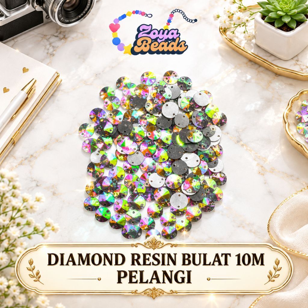 ZOYA BEADS - Diamond Resin Bulat 10M Pelangi / Payet Resin / Mute Resin / Payet Bulat / Diamond Resi