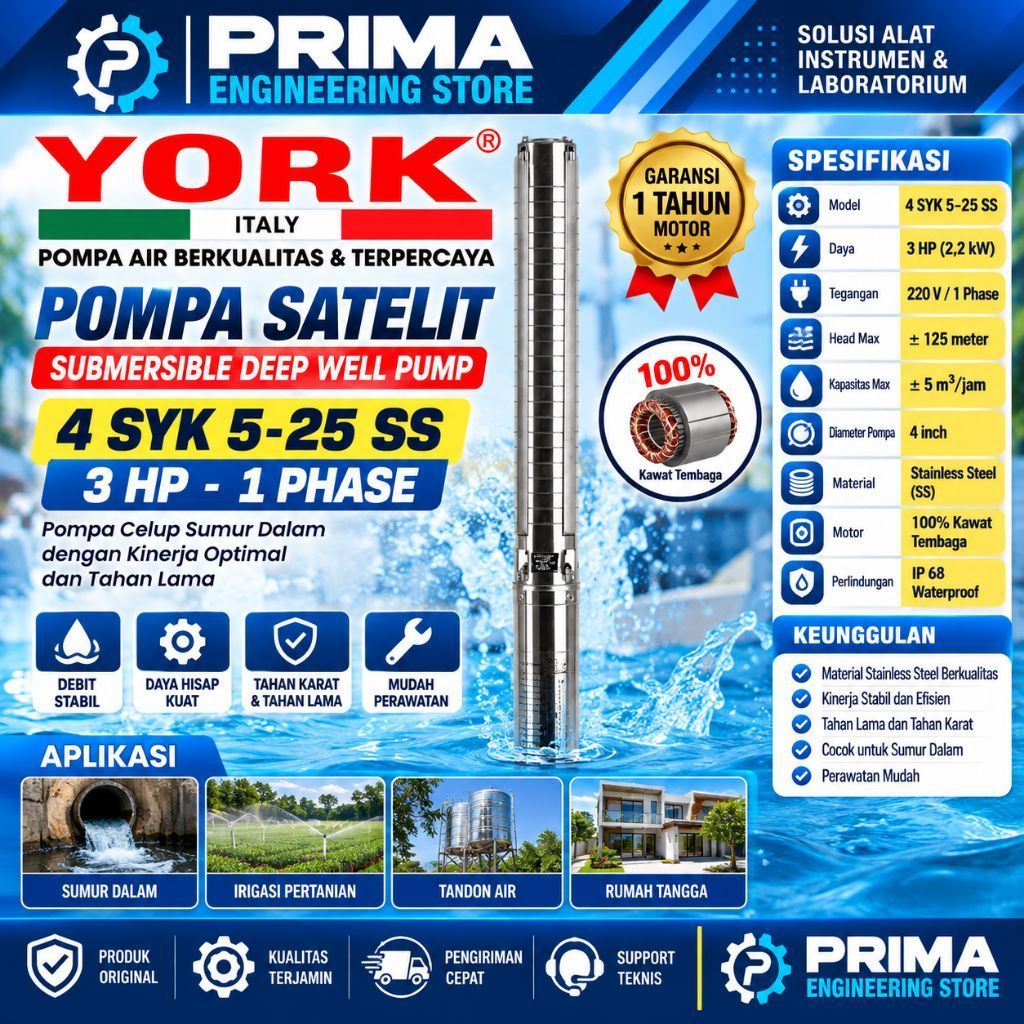 Pompa Satelit YORK 4 SYK 5-25 SS 3HP 1phase Pump SUBMERSIBLE YORK