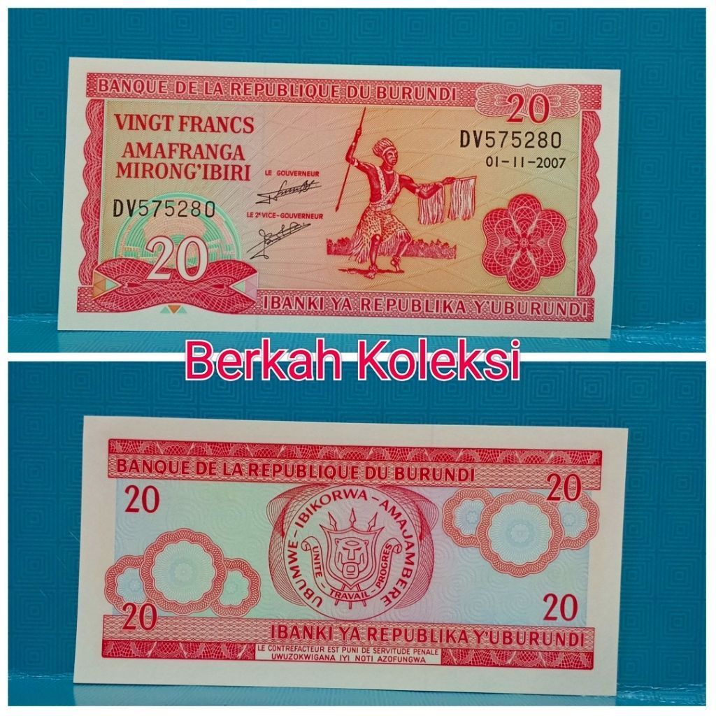 Uang kertas Burundi 20 Francs UNC langka