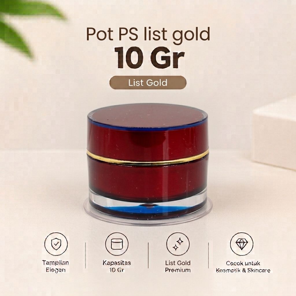 Pot PS Red List Gold 10 Gr untuk Kosmetik & Skincare Tampilan Elegan