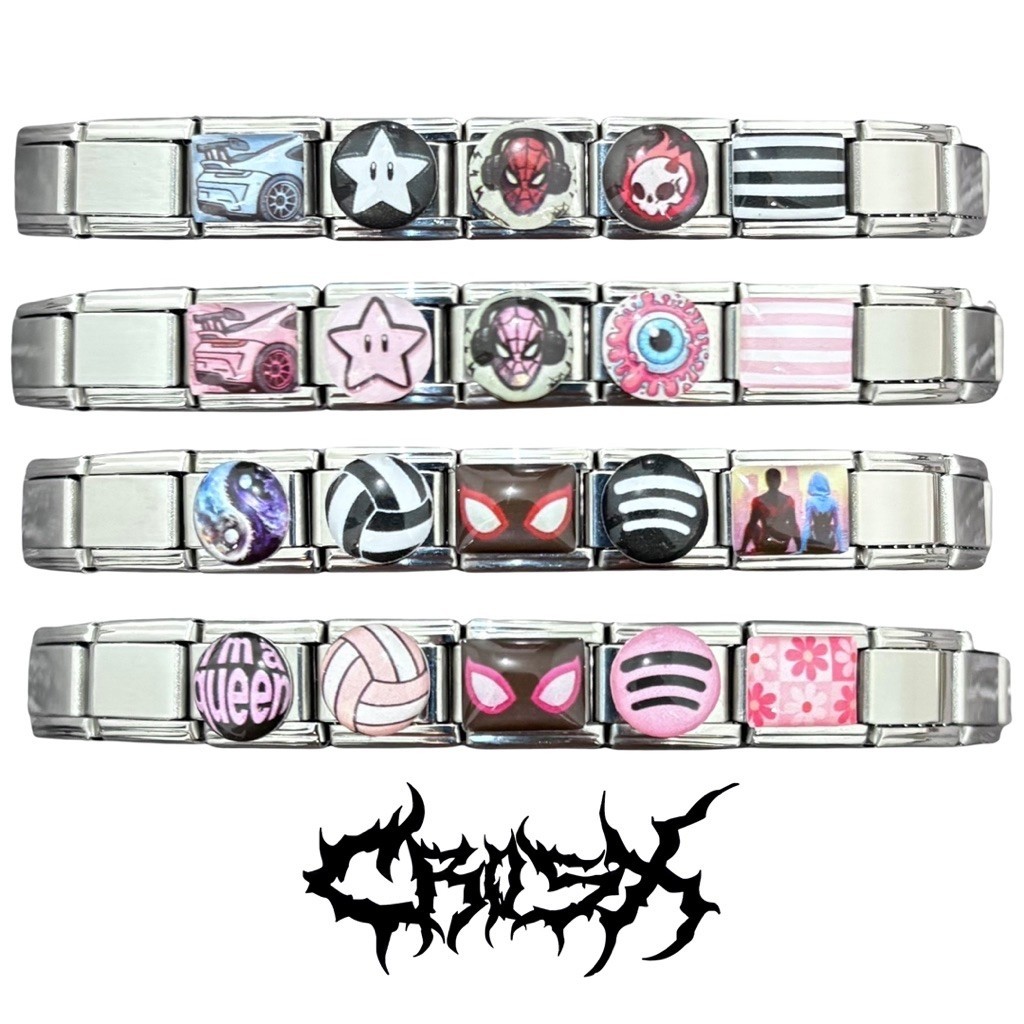 ITALIAN VINTAGE CHARM / CHARM COUPLE BRACELET BLACK PINK  GELANG COUPLE RANTAI JAM TANGAN SILVER BRA