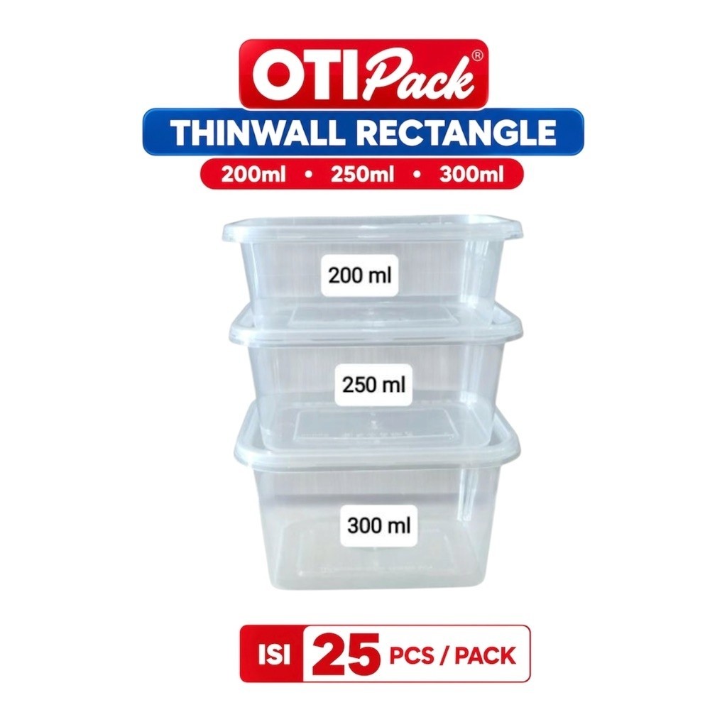 OTIPack Thinwall Rectangle Wadah Makanan Plastik Transparan 200ml 250ml 300ml BPA Free Isi 25 Pcs