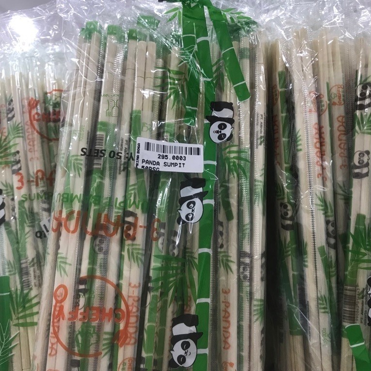Sumpit Bambu Koki Panda + Tusuk Gigi (50 Pasang) / Sumpit Kayu Panda