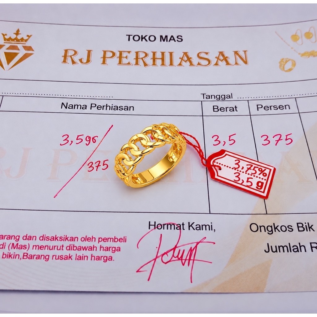 CINCIN RANTAI EMAS MUDA PERHIASAN WANITA DEWASA BERAT 3,5GR ADA SURAT Rings - 6