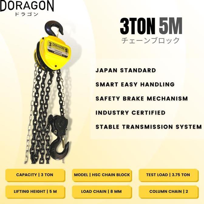 DORAGON Chain Block 3 Ton 5 Meter Takel 3T x 5M Katrol Kerekan Hoist