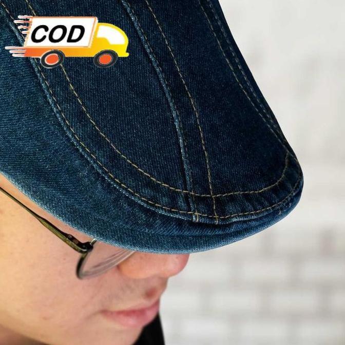CLOOUDYS Topi Retro Pria Vintage Jeans Pet Painter Hat Flat Cap Katun Aksesoris Fashion Keren