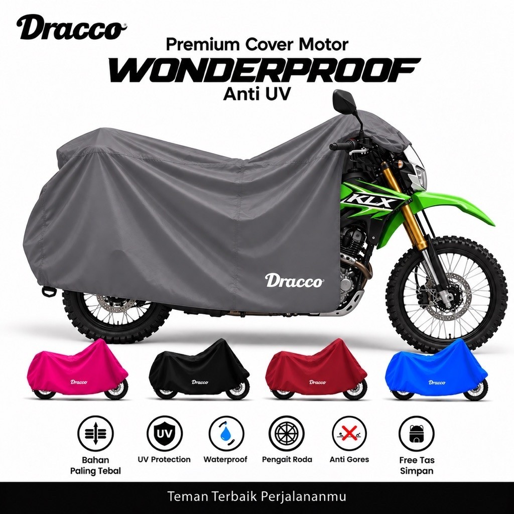 DRACCO Sarung motor KAWASAKI KLX tebal 100% waterproof awet premium WONDERPROOF cover pelindung