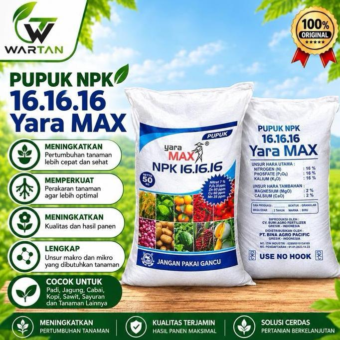 [BISA COD] Pupuk Pertanian Non Subsidi Npk 161616 Yaramax Biru Kemasan 1 Sak 50kg