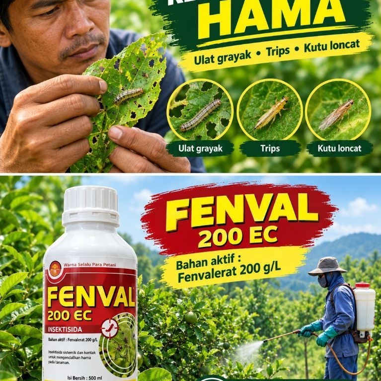 Fenval Insektisida 200 EC 500ml - Bahan Aktif Fenvalerat 200 g/l untuk Ulat Grayak Trips Kutu Loncat