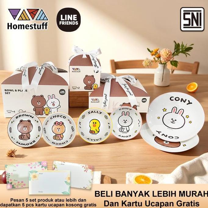 HOMESTUFF x LINE FRIENDS Hampers Set Piring Mangkok Keramik Peralatan Makan Kotak Kado