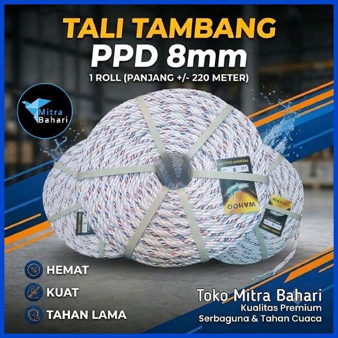 TALI 8MM PPD ( 1 ROLL ) TAMBANG PPD 8MM | TAMBANG 8MM | TALI TAMBANG 8MM | TALI PROYEK | TALI KAPAL 