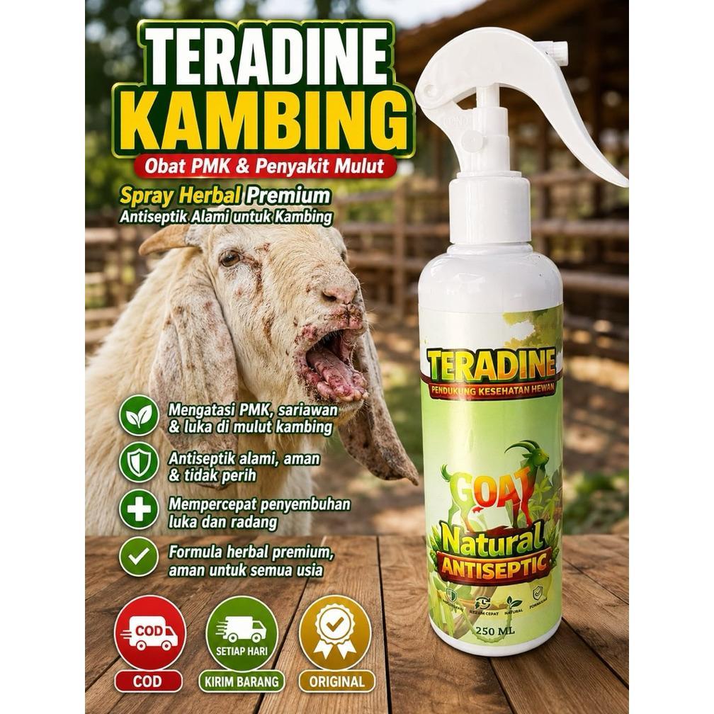 TERADINE 250ML - OBAT LUKA KAMBING,OBAT PMK KAMBING,OBAT ANTI INFEKSI LUKA KAMBING,ANTI VIRUS KAMBIN